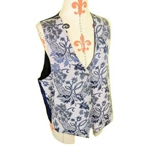 Vintage Blondettes Vest Lilac Blue Flower Pattern One Size USA Cotton/Acetate